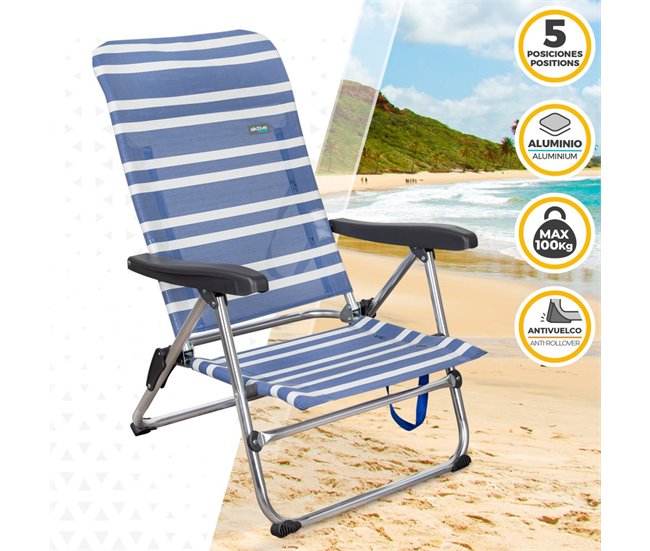 Aktive saving pack de 2 cadeiras de praia Mykonos multiposição anti-entalamento 46,5x50x85 cm Azul