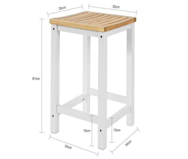 2 x bancos de bar quadrados FST29-WNx2 SoBuy Natural/ Branco