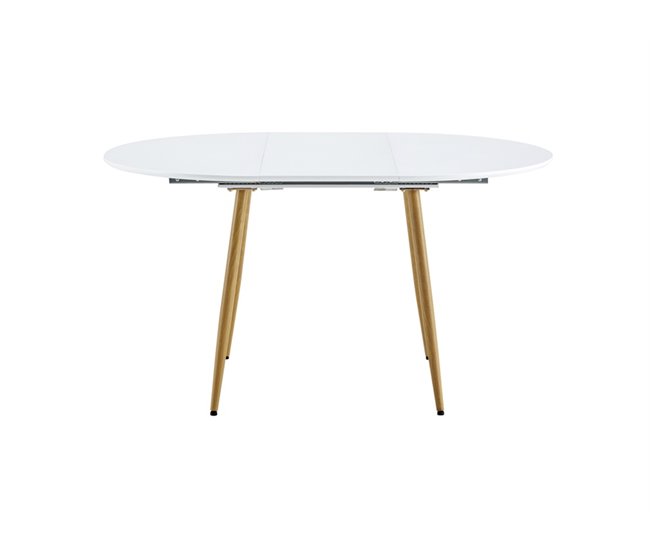 Mesa de cozinha ARTIC. Extensível. MDF/metal. L100-140 x A75 x P100 cm. Lacado branco/Carvalho. Branco