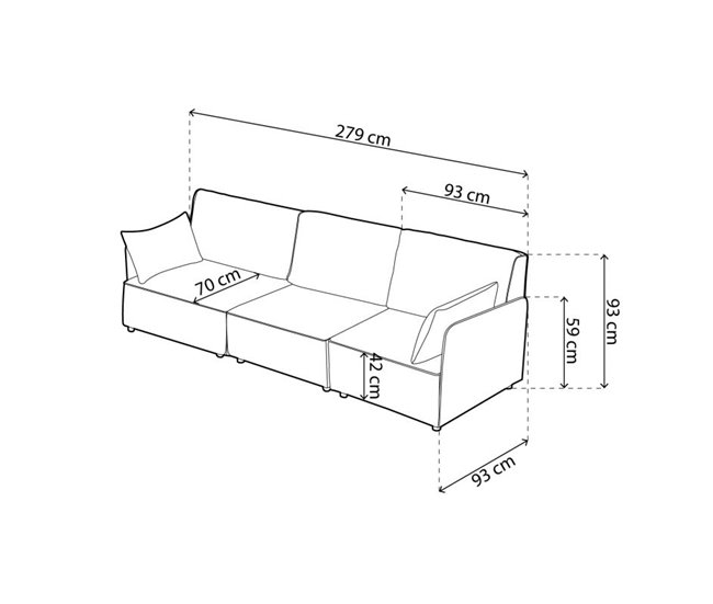 Sofá modular de 3 lugares Cubiq com apoios de braços Bege