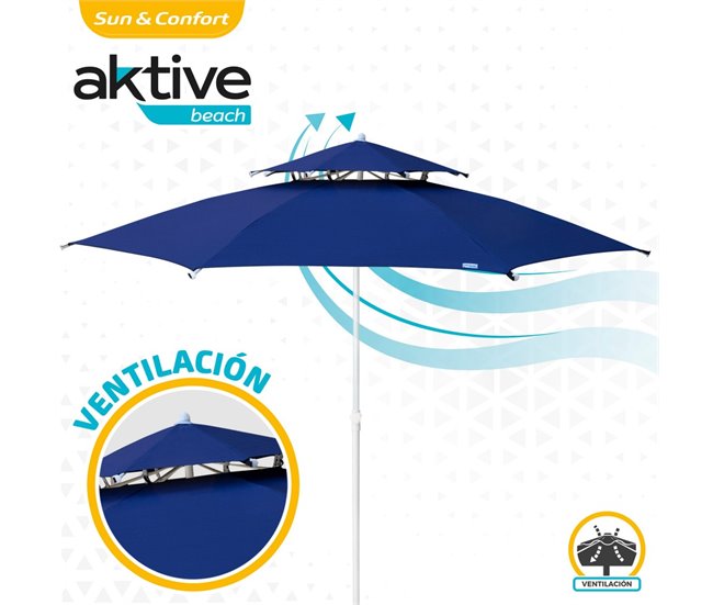 Guarda-sol octogonal de 280 cm com teto duplo e proteção UV35 +Aktive Beach Azul