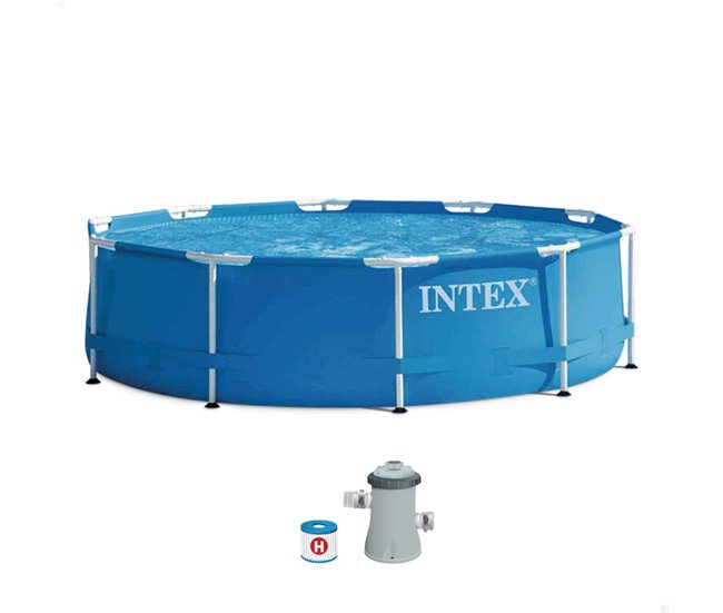 Piscina Intex redonda com estrutura metálica 305x76 cm 4485 litros + sistema de filtragem Azul