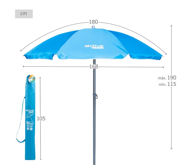 Guarda-sol corta-vento Ø220 cm c/mastro basculante e proteção UV50 Aktive Azul