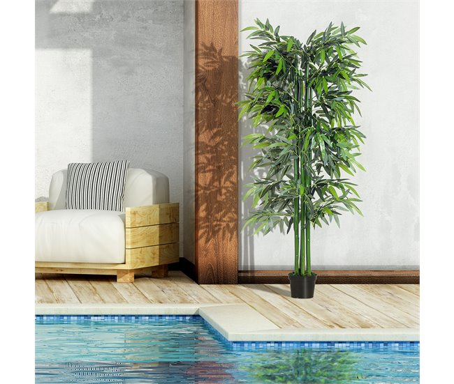 Bambú Artificial PE e cimento Outsunny Verde