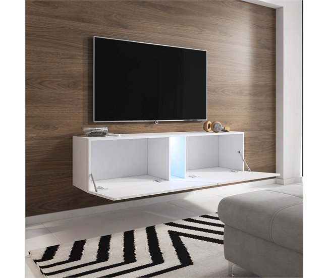 Armário para TV de chão ou de parede 2 portas 1 com LED Maelie 160 Branco
