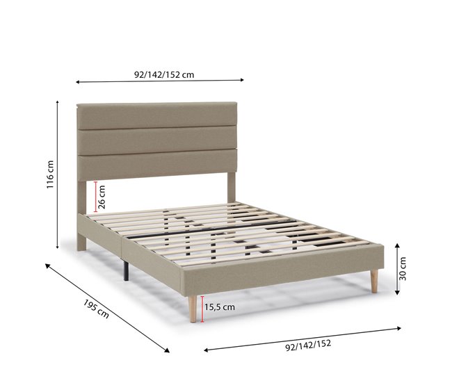  Estrutura de cama estofada Aroma 150x190 Bege