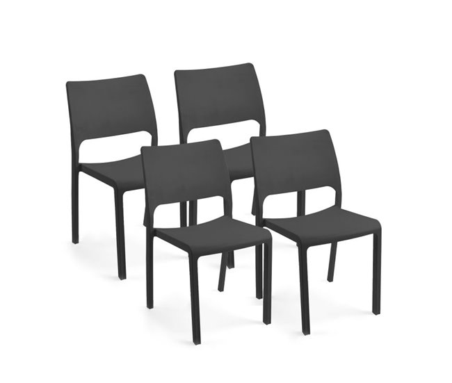  Conjunto de 4 cadeiras empilháveis Shine Cinza Escuro