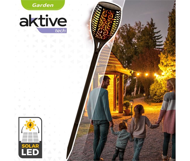 Lanterna solar com luz LED de efeito de fogo Aktive Preto