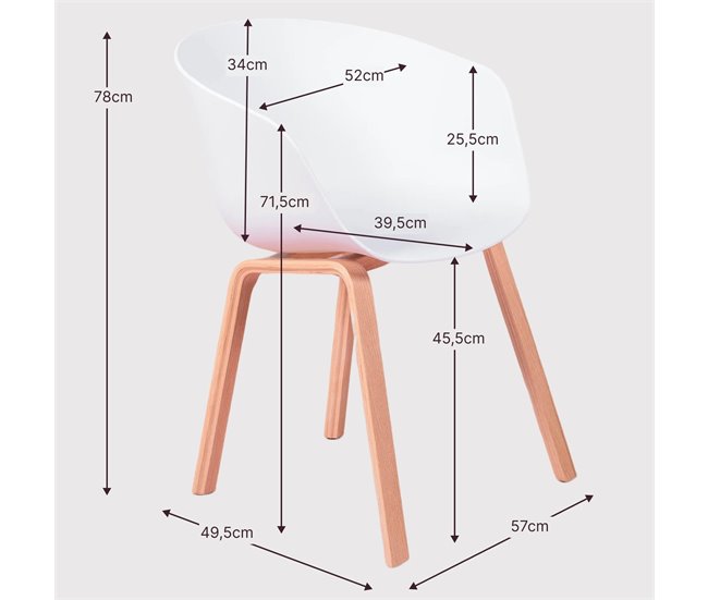 Cadeira com assento em plástico e pernas em faia - Daxer Branco