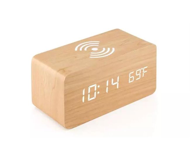 Relógio Despertador Carregador Wireless Qi Bege