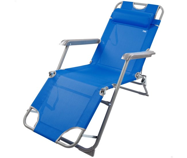 Espreguiçadeira de camping dobrável multiposições com almofada Aktive Azul