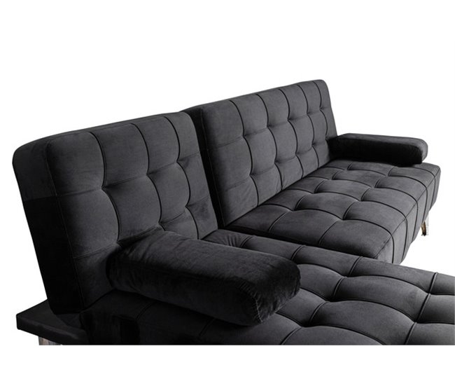 Sofá-cama com chaise longue e mesa de apoio Preto