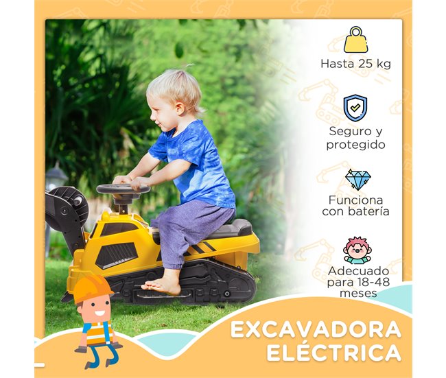 Escavadora Elétrica para Crianças HOMCOM 370-300V90YL Amarelo