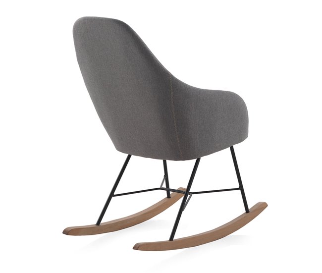 Cadeira de balanço estofada em madeira de faia e pernas de metal Cinza