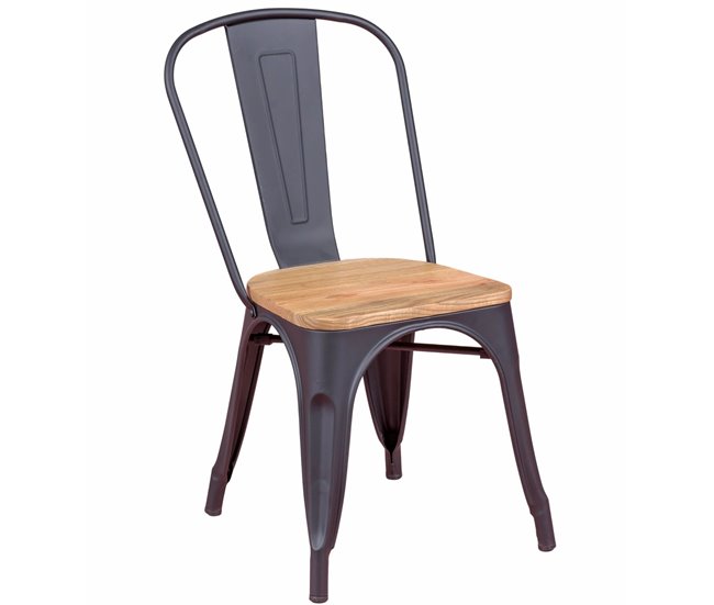Cadeira metálica com assento em madeira de olmo - Bistro Branco