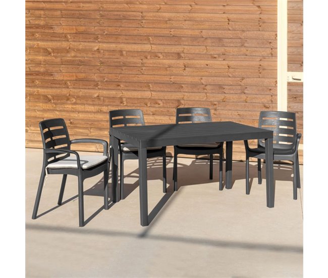  Conjunto de 4 cadeiras Maui empilháveis Cinza Escuro