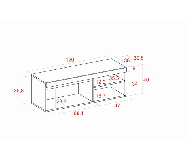 Móvel TV modular para sala de estar - 41 x 120 x 40 cm - 32/40/50" - 32/40/50". Carvalho