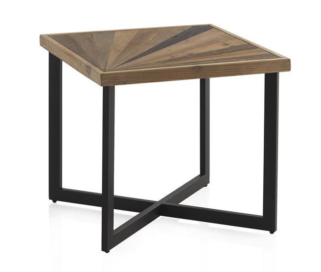 Mesa de centro quadrada de madeira com perna de metal Natural