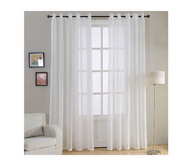  Acomoda Textil - Cortina de janela translúcida. Branco/cinza