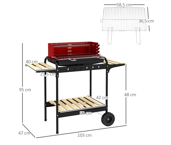 Barbecue a Carvão metal, madeira de pinho Vermelho