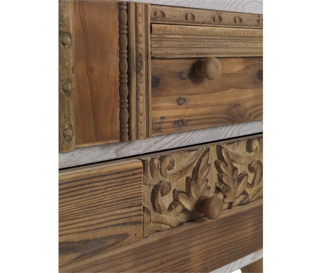 Mesa de cabeceira com frente em madeira natural recuperada Branco