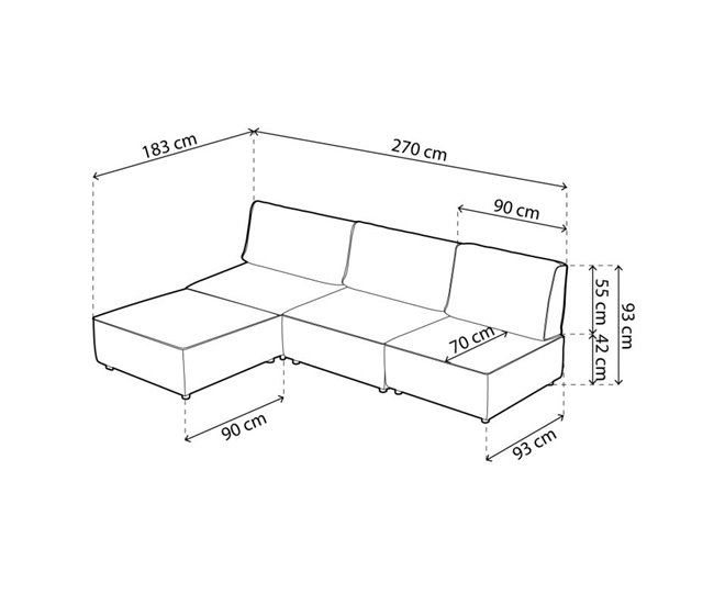 Sofá modular de 3 lugares Cubiq com chaise longue Bege