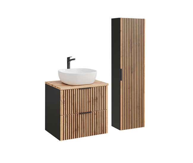 Conjunto de móvel de lavatório simples de e móvel alto Gaia Madeira