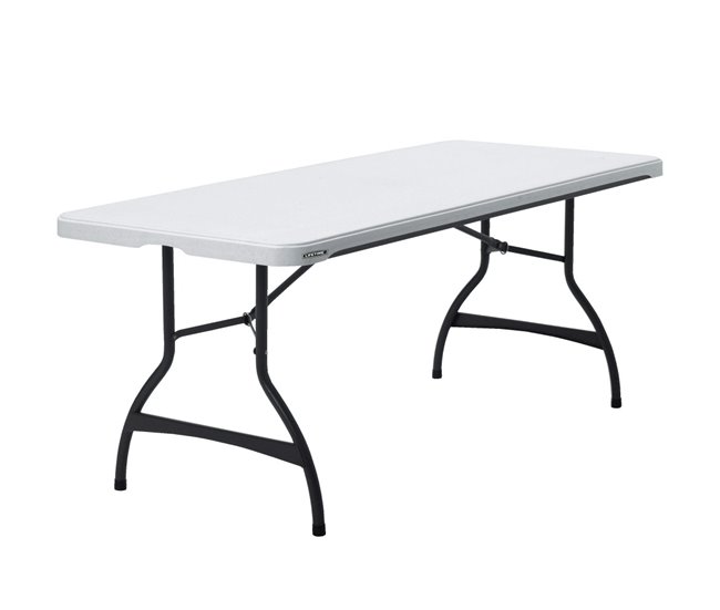 Mesa rectangular patas plegables blanco efecto granito LIFETIME 182 x 76 x 73,5 cm Branco