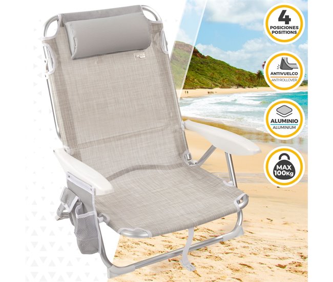 Cadeira de praia 4 posições com almofada e posa-copos Aktive Beach Azul
