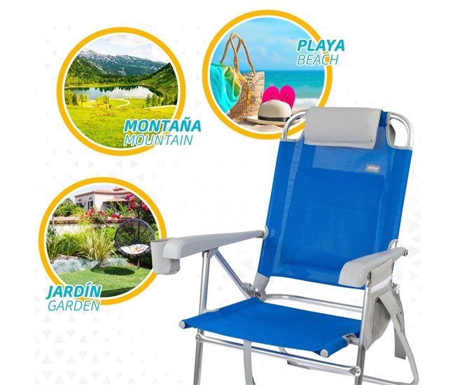 Cadeira de praia dobrável super resistente com almofada, saco e bolso 47x63x99 cm Aktive Azul