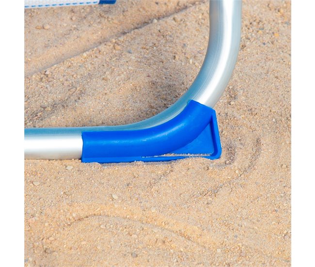 Cadeira de praia Aktive Low dobrável e reclinável 4 posições listras azuis com bolso, almofada, alça e fecho de segurança Azul