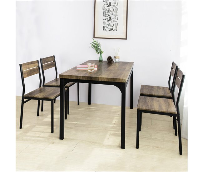 Conjunto de 1 mesa e 4 cadeiras de jantar OGT28-N+FST72x4 SoBuy Natural