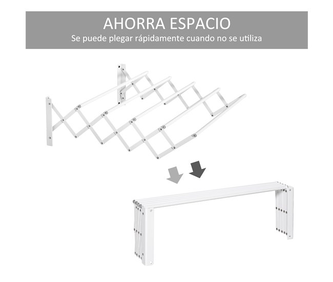 Estendal extensível de parede com 5 barras paralelas de 63,5x20x60 cm em  metal branco Homcom - Habitium®