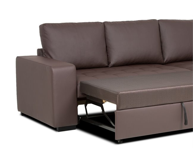 Chaise longue reversível de pele sintética com cama HARRY Chocolate