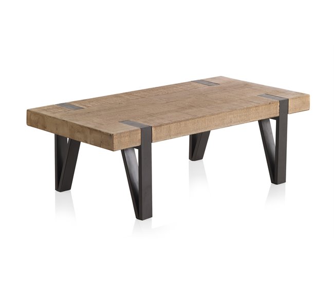 Mesa de centro de madeira com pernas de metal Natural