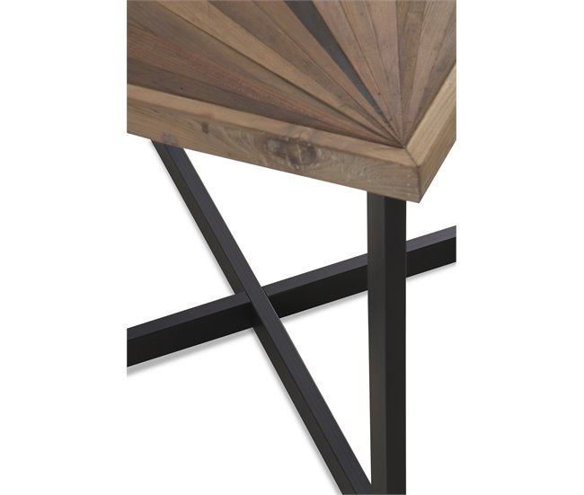 Mesa de centro quadrada de madeira com perna de metal Natural