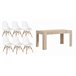 Mesa de jantar ou cozinha Cambria + 6 cadeiras brancas estilo nórdico 138x80 Natural/ Branco