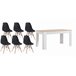 Mesa de jantar ou cozinha branca/cambria + 6 cadeiras brancas estilo nórdico 138x80 Branco/ Preto