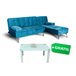 Sofá-cama com chaise longue e mesa de apoio Azul