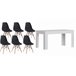 Mesa de jantar ou cozinha branca + 6 cadeiras brancas estilo nórdico 138x80 Branco/ Preto