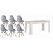 Mesa de jantar ou cozinha branca/cambria + 6 cadeiras brancas estilo nórdico 138x80 Branco/cinza