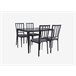 Conjunto de mesa + 4 cadeiras BERRY preto. Tabela fixa. Vidro cinzento e 4 cadeiras fixas. Cinza