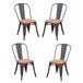 Pack de 4 cadeiras metálicas com assentos de madeira - Bistro Preto