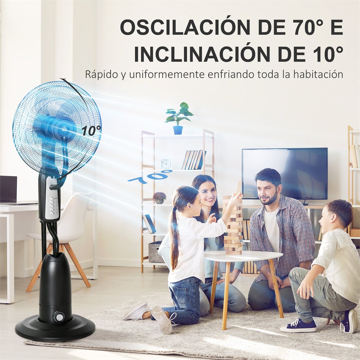 Homcom Ventilador De Nebuliza O De Ch O Oscilante E Silencioso De W