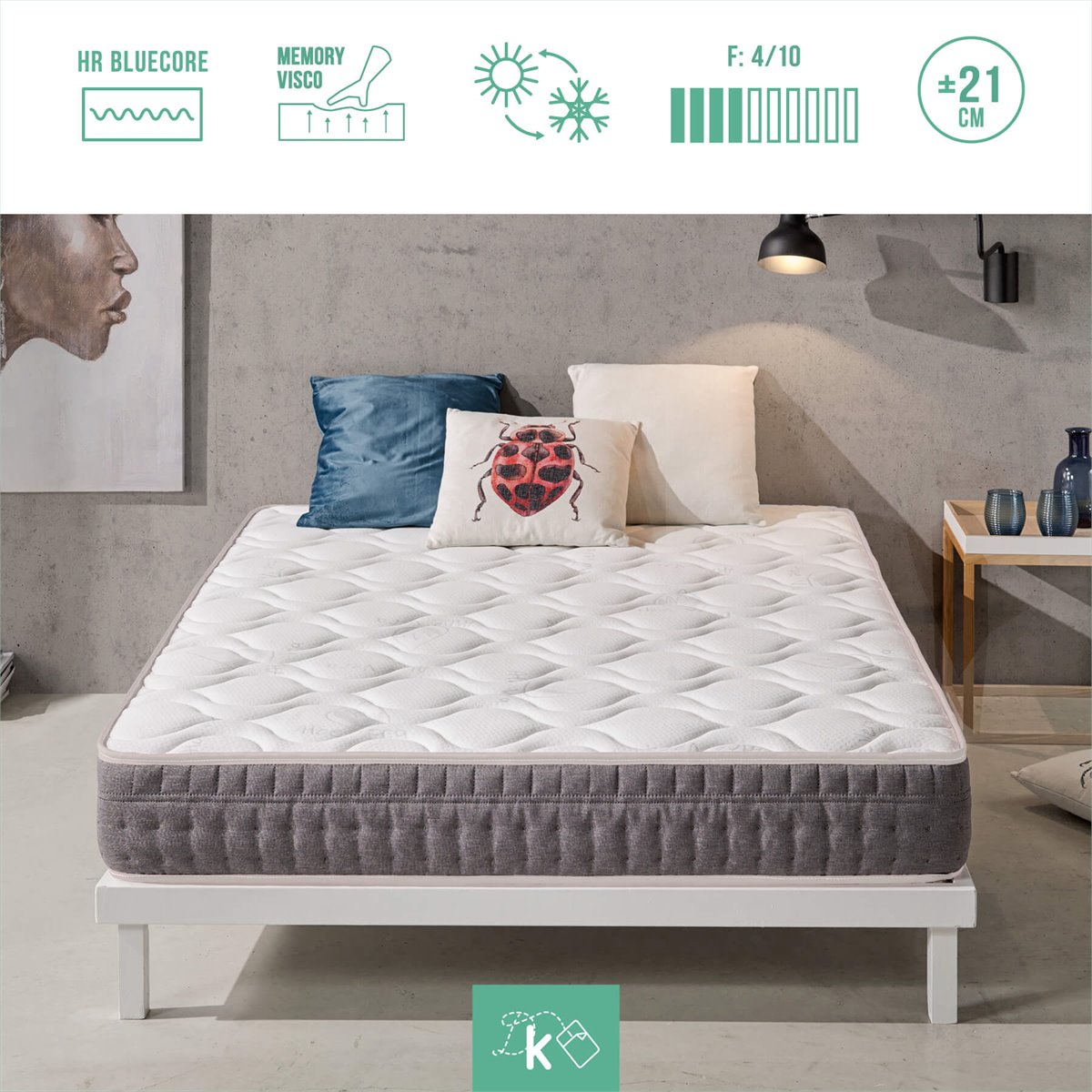 Colchão Cama de Rodízio 80 x 180 cm Viscoelástico Aloé Vera Firmeza Suave  Altura +/- 20 cm - Conforama