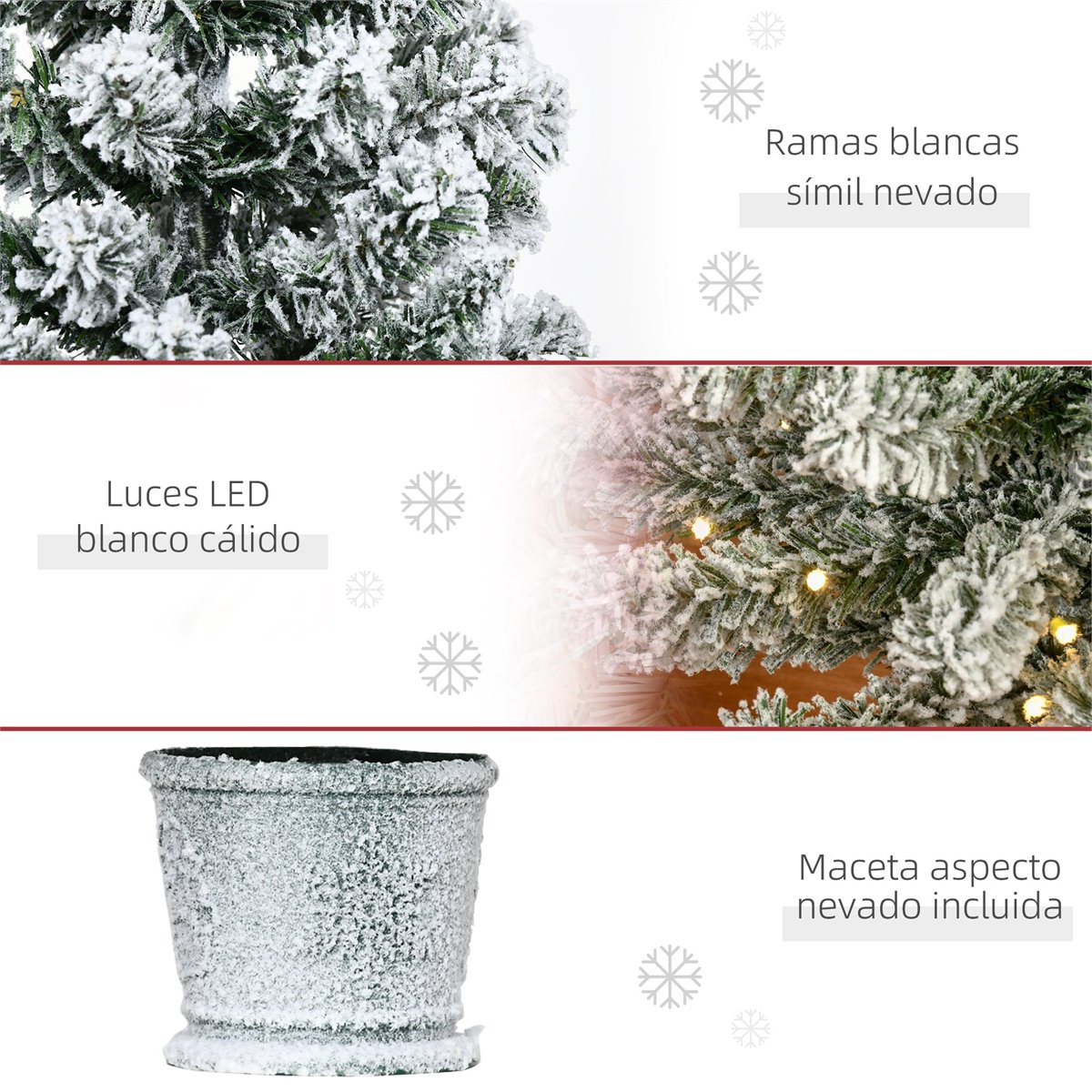 HOMCOM Árvore de Natal Pequena Artificial Ø40x90cm com Luzes LED 116 Ramas  Vaso Desmontável e Suporte de Metal Decoração de Natal para Interior Verde  e Branco - Homcom