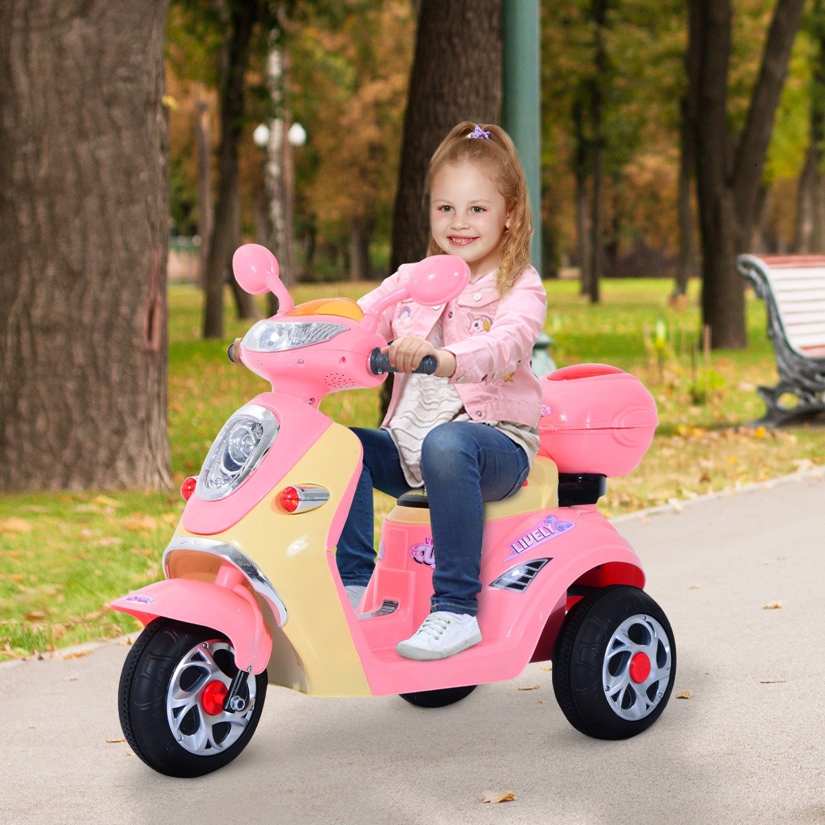 Carro de triciclo Moto elétrica infantil com Bateria para crianças com mais  de 3 anos 108x51x75cm Rosa