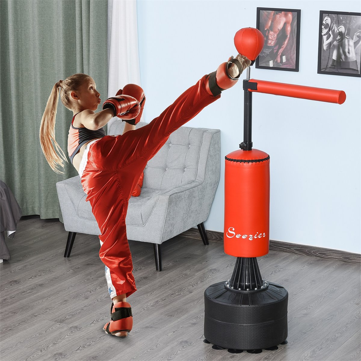 Homcom Saco De Boxe De Pé Com Speed Ball E Barra De Boxe Rotativa De 360° Para Adultos E 4622