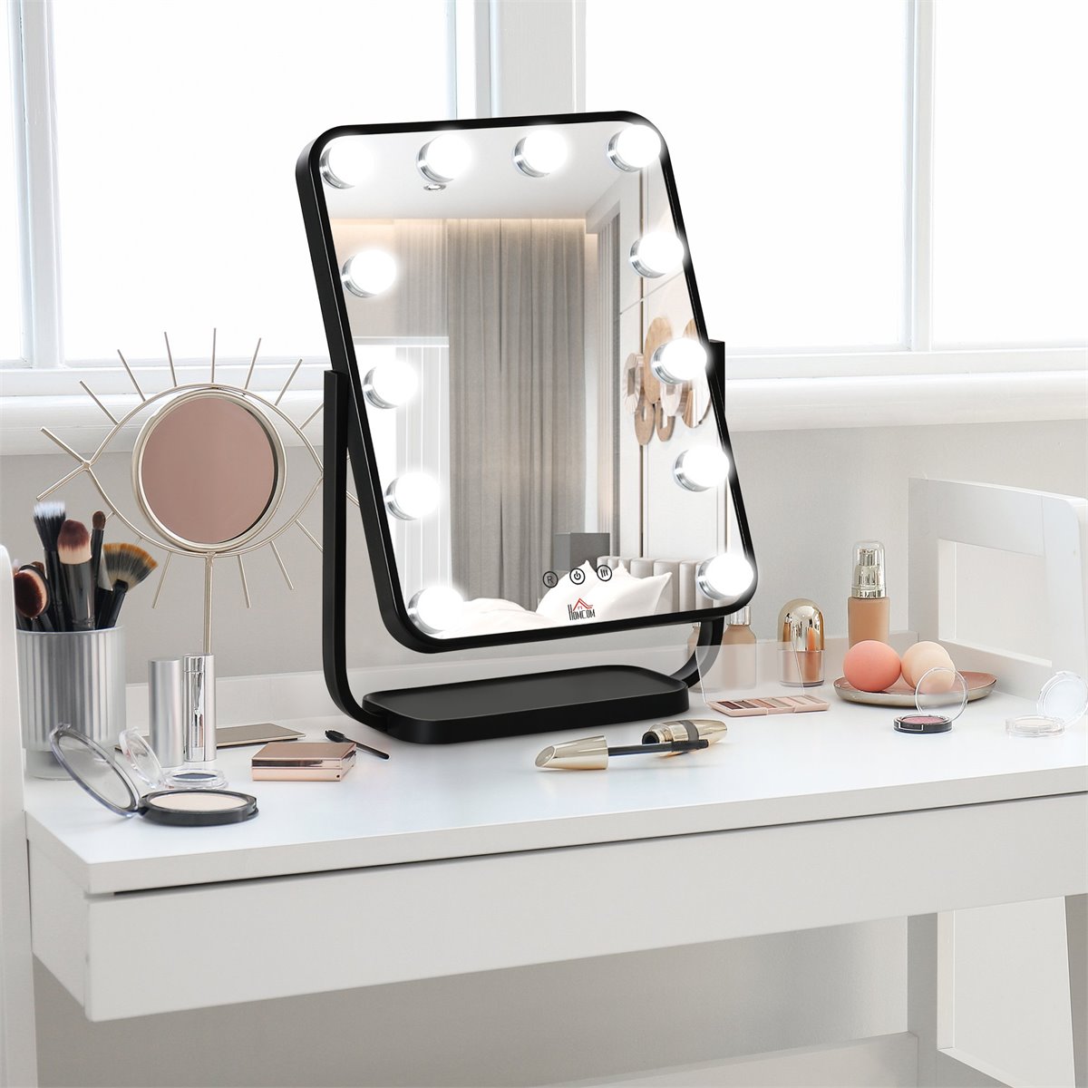 Espelho de Maquilhagem Espelho de Mesa com 12 Luzes LED 3 Temperaturas