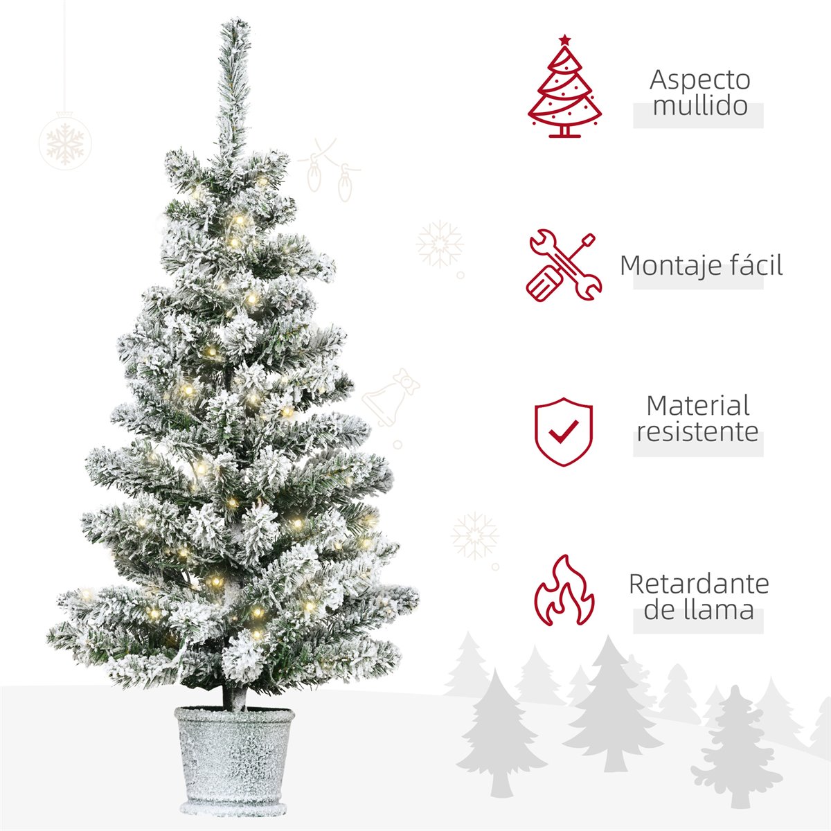 Árvore de natal pequena artificial ø40x90cm com luzes led 11